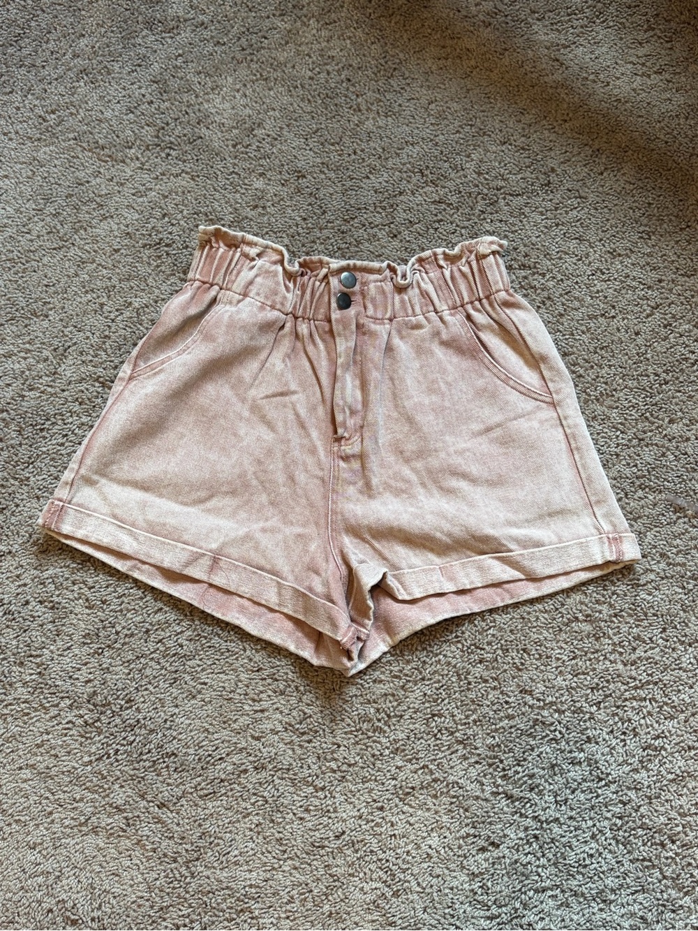 High-Waist Pink Paperbag Women’s Shorts